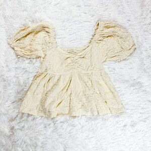 Cream Textured Puff Sleeve Top